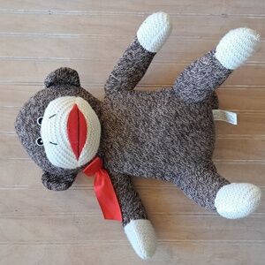 James Patrick Sock Monkey Plush Toy Brown Knit Red Ribbon Retro Style 2016
